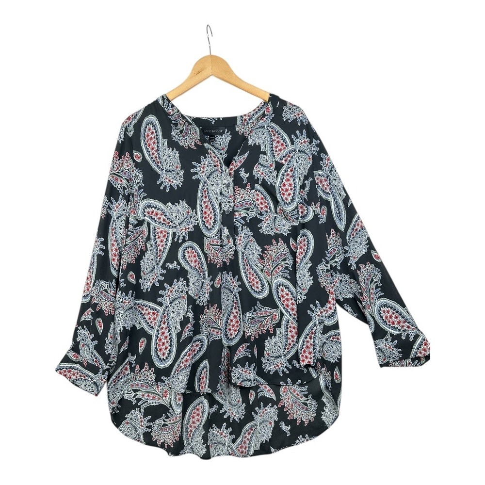 Lane Bryant Paisley Print Hi-Lo‎ Long Sleeve Blouse size 18/20 Black/White